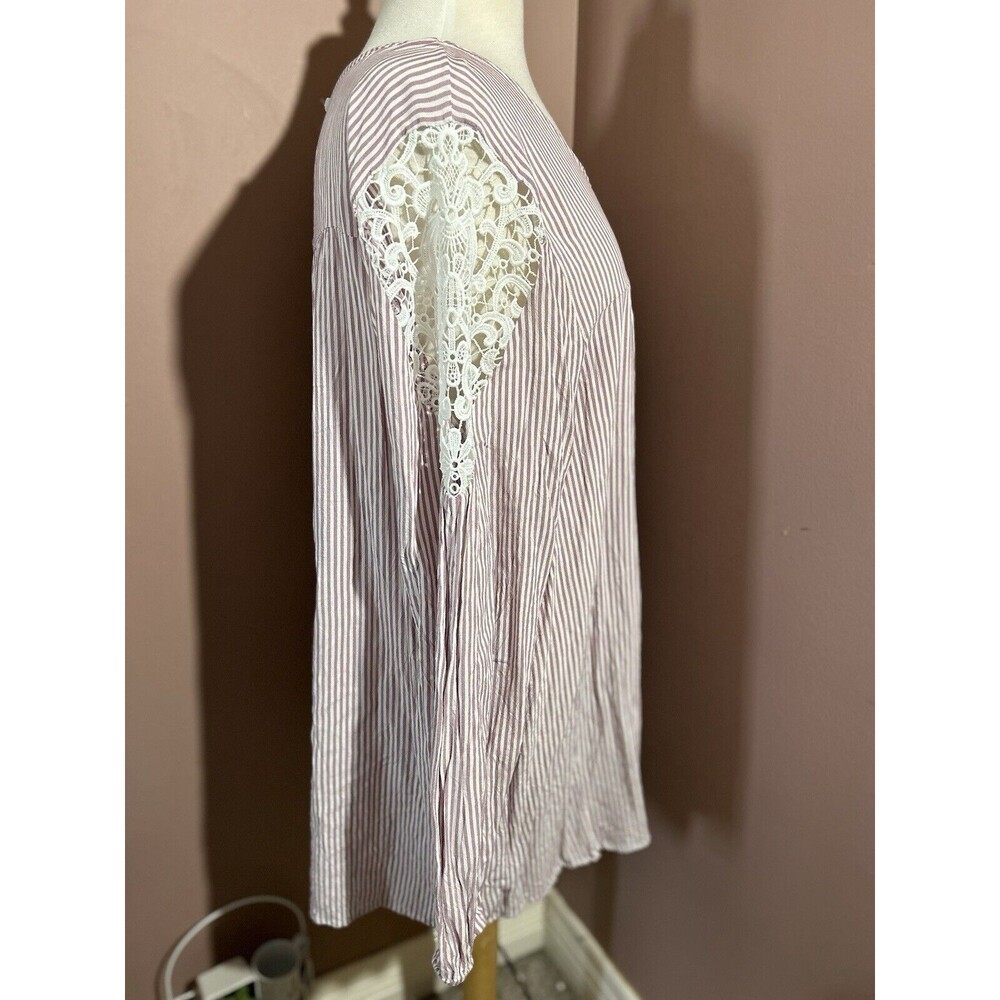 Lane Bryant Long Sleeve Pull Over Top Womens Plus 22/24 Lace Insert Pink White - Picture 2 of 9
